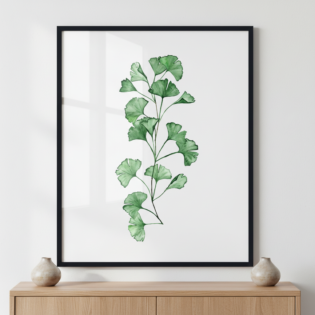 Gingko leaves ภาพติดผังสไตล์ธรรมชาติ สำหรับตกแต่งบ้านและคอนโด พร้อมกรอบคุณภาพ