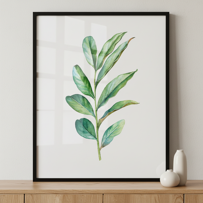 Green plant branch ภาพติดผังสไตล์ธรรมชาติ สำหรับตกแต่งบ้านและคอนโด พร้อมกรอบคุณภาพ