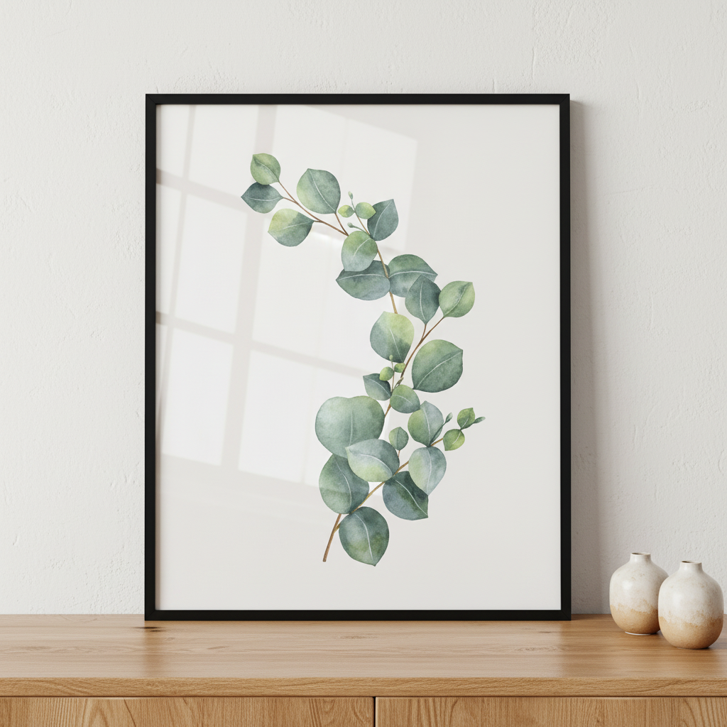 Eucalyptus leaves ภาพติดผังสไตล์ธรรมชาติ สำหรับตกแต่งบ้านและคอนโด พร้อมกรอบคุณภาพ