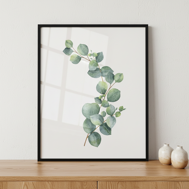 Eucalyptus leaves ภาพติดผังสไตล์ธรรมชาติ สำหรับตกแต่งบ้านและคอนโด พร้อมกรอบคุณภาพ