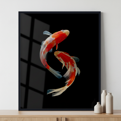 Koi Fish ภาพติดผังสไตล์สแกนดิเนเวีย สำหรับตกแต่งบ้านและคอนโด พร้อมกรอบคุณภาพ