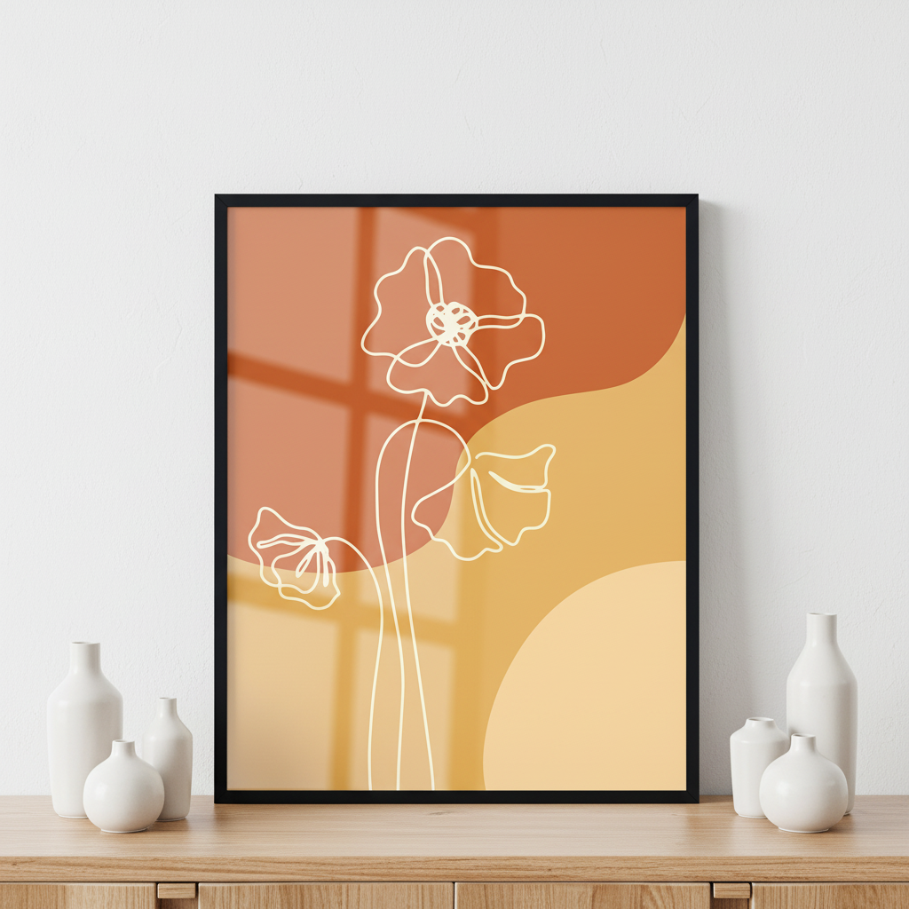 Modern art abstract floral ภาพติดผังสไตล์สแกนดิเนเวีย สำหรับตกแต่งบ้านและคอนโด พร้อมกรอบคุณภาพ