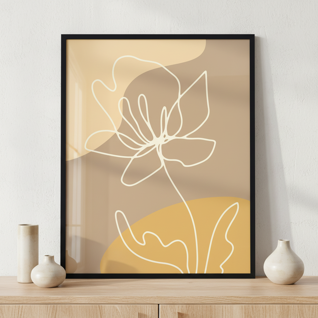 Modern art abstract floral ภาพติดผังสไตล์สแกนดิเนเวีย สำหรับตกแต่งบ้านและคอนโด พร้อมกรอบคุณภาพ