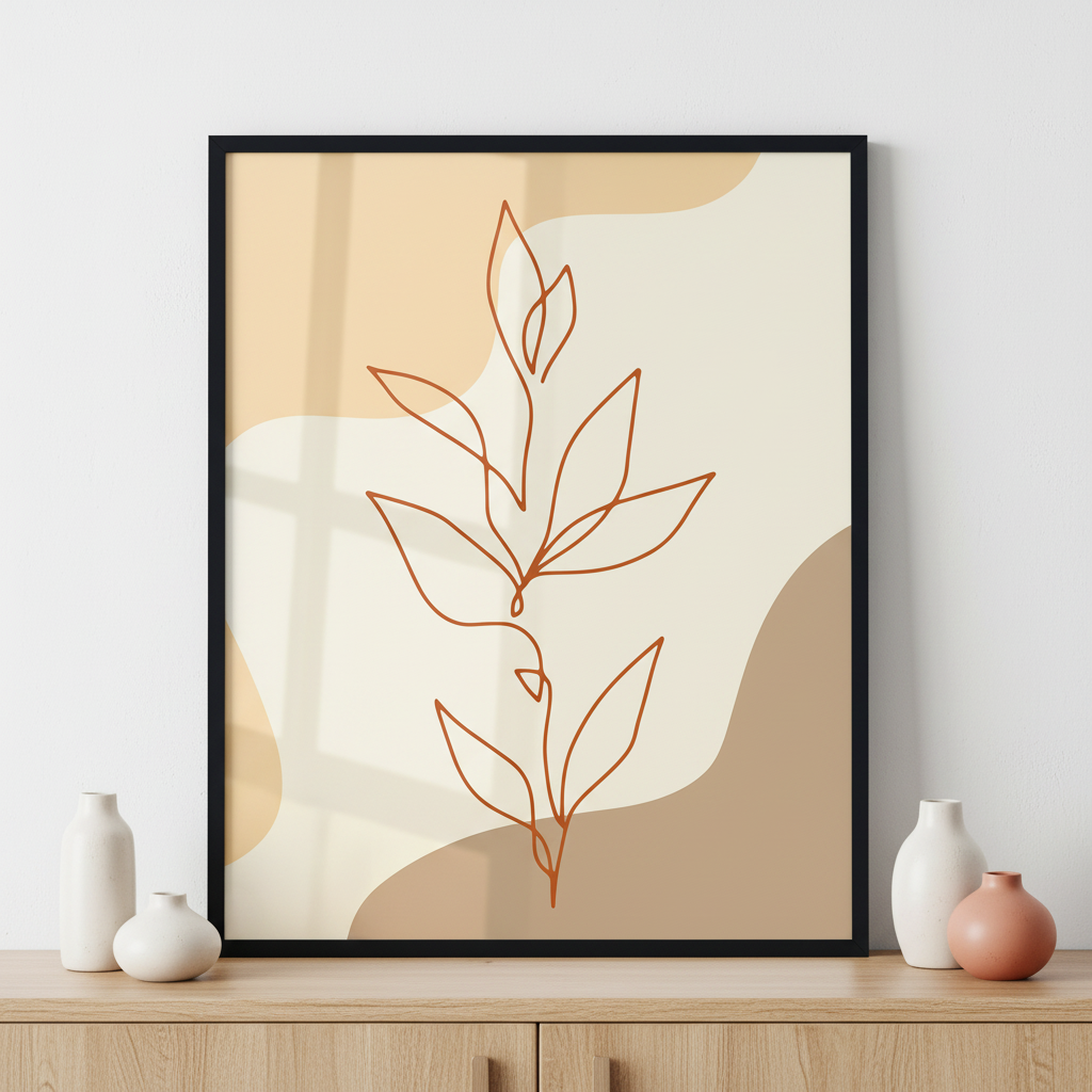 Modern art abstract floral ภาพติดผังสไตล์ธรรมชาติ สำหรับตกแต่งบ้านและคอนโด พร้อมกรอบคุณภาพ