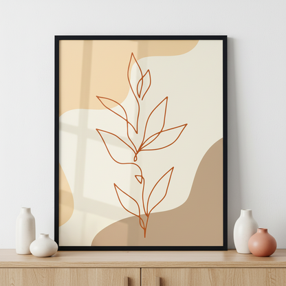 Modern art abstract floral ภาพติดผังสไตล์ธรรมชาติ สำหรับตกแต่งบ้านและคอนโด พร้อมกรอบคุณภาพ