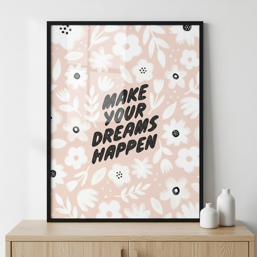 Make your dreams happen ภาพติดผังสไตล์สแกนดิเนเวีย สำหรับตกแต่งบ้านและคอนโด พร้อมกรอบคุณภาพ