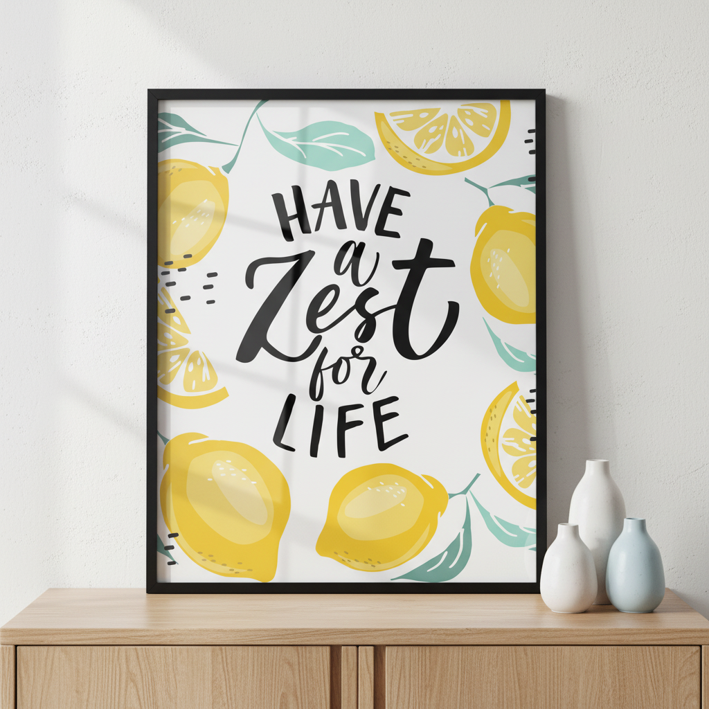 Have a zest for life ภาพติดผังสไตล์สแกนดิเนเวีย สำหรับตกแต่งบ้านและคอนโด พร้อมกรอบคุณภาพ