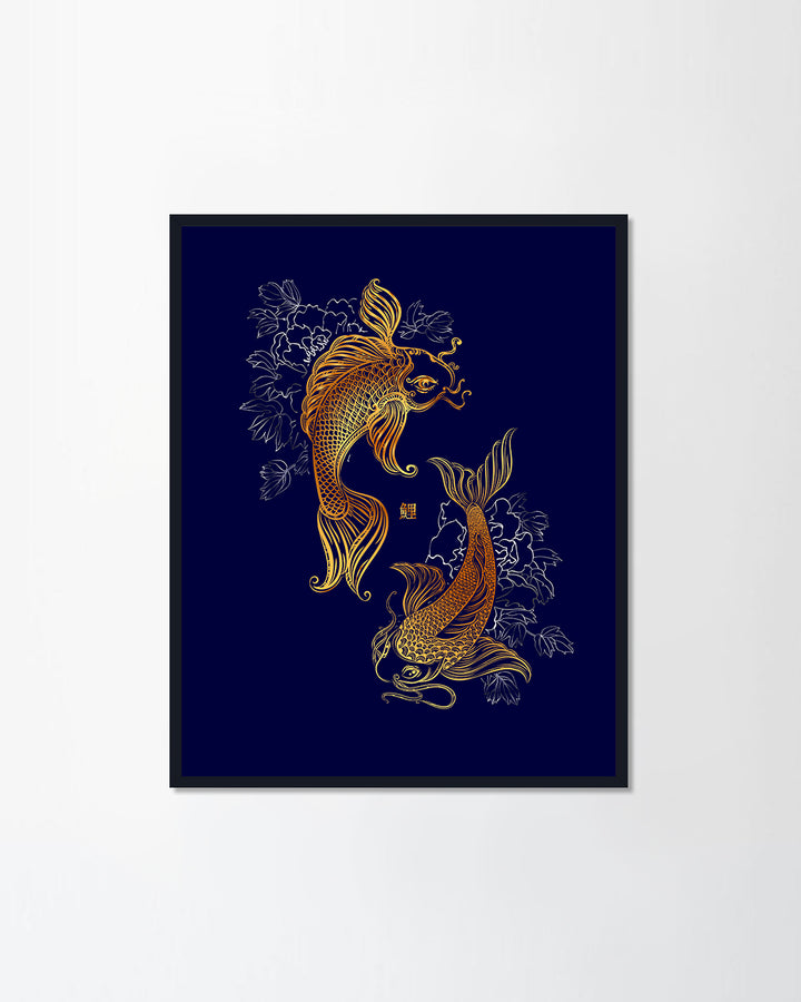 Koi carp and chrysanthemums