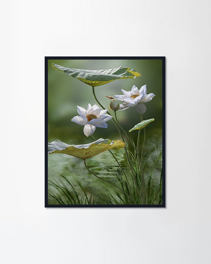 White lotus flower in lake