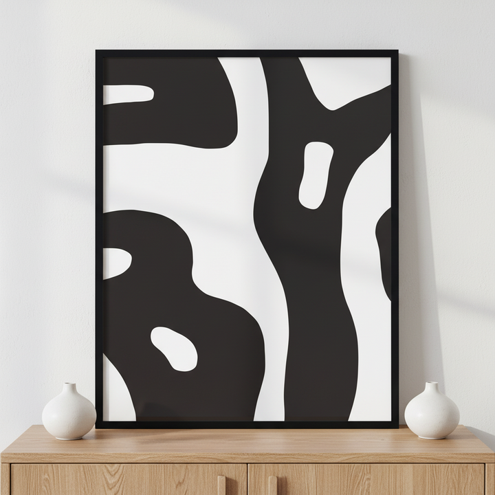 Mid century modern abstract art ภาพติดผังสไตล์สแกนดิเนเวีย สำหรับตกแต่งบ้านและคอนโด พร้อมกรอบคุณภาพ