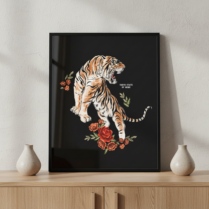 Tiger embroidery patch print ภาพติดผังสไตล์สแกนดิเนเวีย สำหรับตกแต่งบ้านและคอนโด พร้อมกรอบคุณภาพ