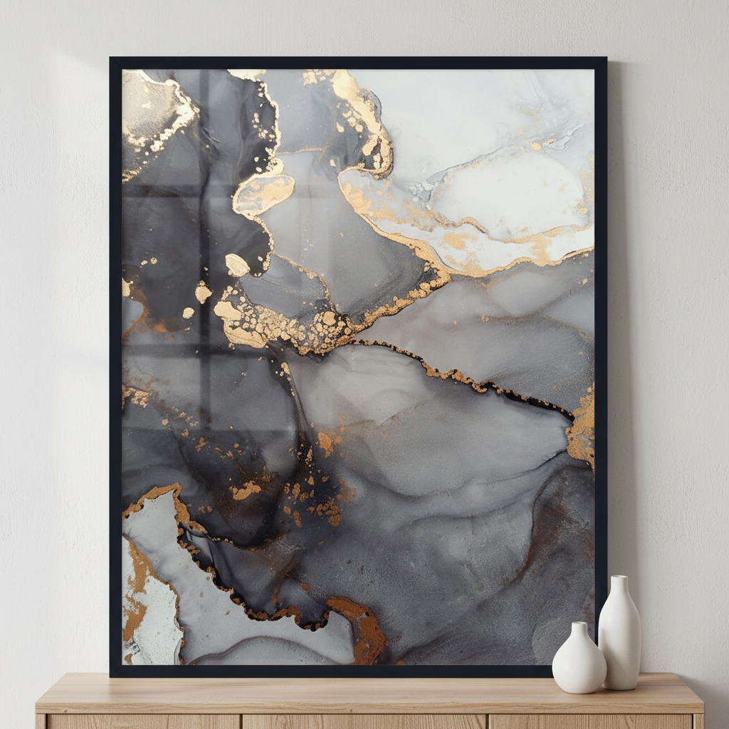 Luxury abstract fluid art painting ภาพติดผังสไตล์สแกนดิเนเวีย สำหรับตกแต่งบ้านและคอนโด พร้อมกรอบคุณภาพ