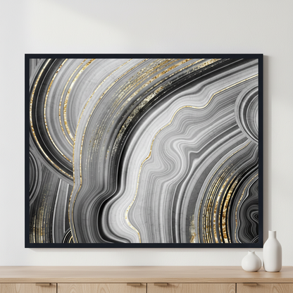 Artificial painted agate with gold veins ภาพติดผังสไตล์สแกนดิเนเวีย สำหรับตกแต่งบ้านและคอนโด พร้อมกรอบคุณภาพ