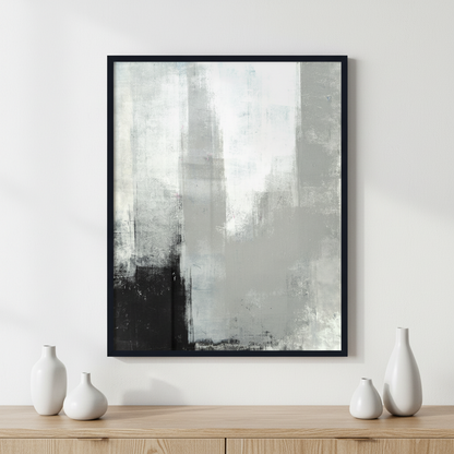 Grey Abstract Art Painting ภาพติดผังสไตล์สแกนดิเนเวีย สำหรับตกแต่งบ้านและคอนโด พร้อมกรอบคุณภาพ