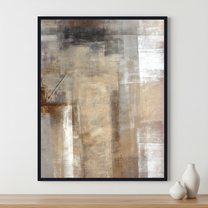 Brown and Beige Abstract Art Painting ภาพติดผังสไตล์สแกนดิเนเวีย สำหรับตกแต่งบ้านและคอนโด พร้อมกรอบคุณภาพ