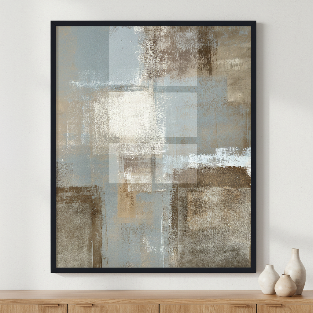Grey and Beige Abstract Art Painting ภาพติดผังสไตล์สแกนดิเนเวีย สำหรับตกแต่งบ้านและคอนโด พร้อมกรอบคุณภาพ