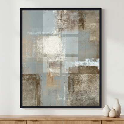 Grey and Beige Abstract Art Painting ภาพติดผังสไตล์สแกนดิเนเวีย สำหรับตกแต่งบ้านและคอนโด พร้อมกรอบคุณภาพ