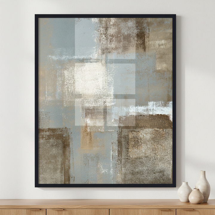 Grey and Beige Abstract Art Painting ภาพติดผังสไตล์สแกนดิเนเวีย สำหรับตกแต่งบ้านและคอนโด พร้อมกรอบคุณภาพ