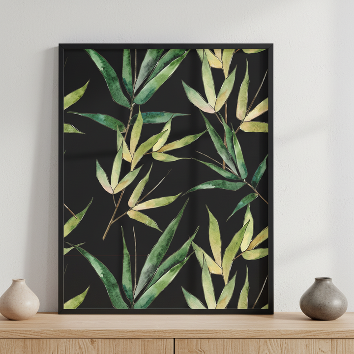 Aquarelle wild bamboo tree ภาพติดผังสไตล์ธรรมชาติ สำหรับตกแต่งบ้านและคอนโด พร้อมกรอบคุณภาพ