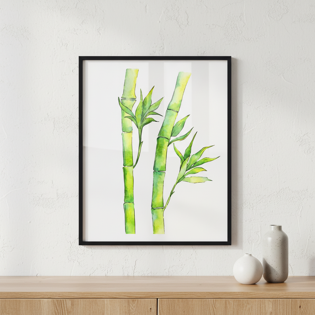 Tropical bamboo tree ภาพติดผังสไตล์ธรรมชาติ สำหรับตกแต่งบ้านและคอนโด พร้อมกรอบคุณภาพ
