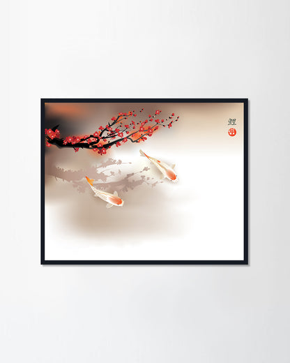 Koi carps and red sacura