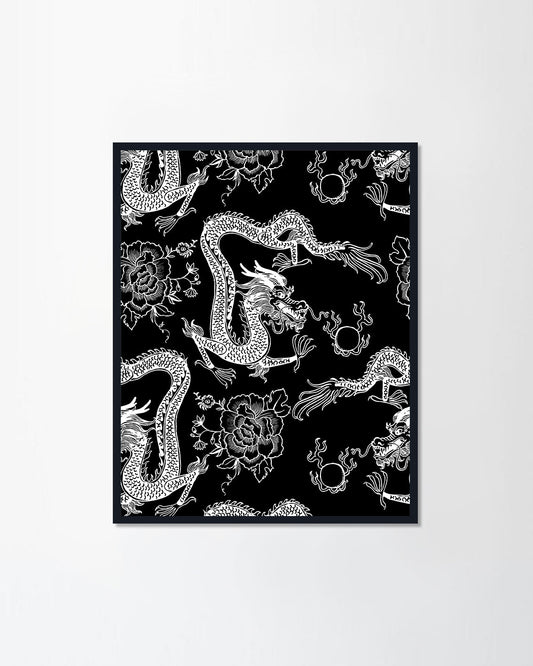 Vintage ink chinese dragon in chinoiserie style