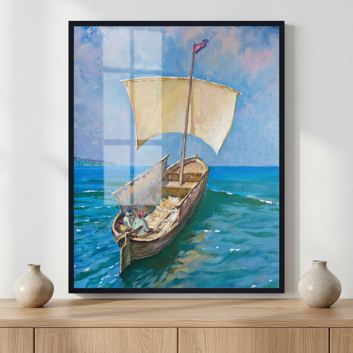 Boat is under sail ภาพติดผังสไตล์วิวธรรมชาติ สำหรับตกแต่งบ้านและคอนโด พร้อมกรอบคุณภาพ