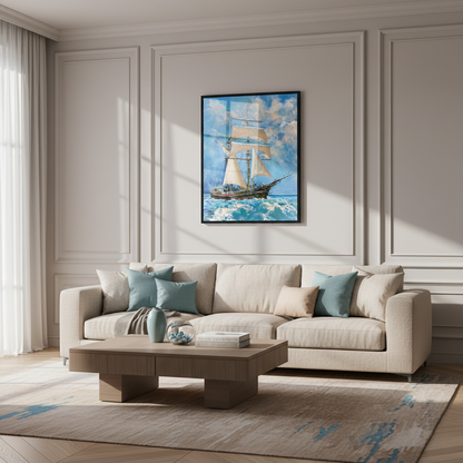 Drawing of boat is under sail