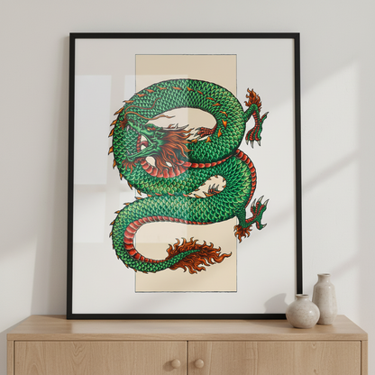 Chinese dragon ภาพติดผังสไตล์สแกนดิเนเวีย สำหรับตกแต่งบ้านและคอนโด พร้อมกรอบคุณภาพ