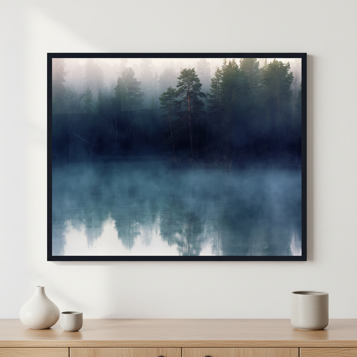 Autumn with mirrored pine forest ภาพติดผังสไตล์สแกนดิเนเวีย สำหรับตกแต่งบ้านและคอนโด พร้อมกรอบคุณภาพ