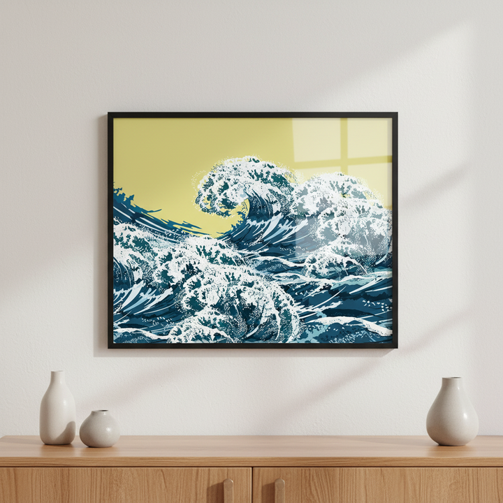 Sea high waves ภาพติดผังสไตล์วิวธรรมชาติ สำหรับตกแต่งบ้านและคอนโด พร้อมกรอบคุณภาพ