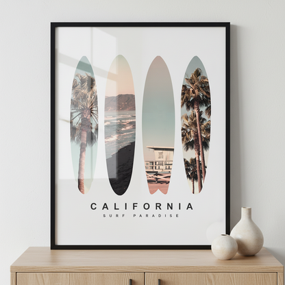 Surfboard California ภาพติดผังสไตล์สแกนดิเนเวีย สำหรับตกแต่งบ้านและคอนโด พร้อมกรอบคุณภาพ