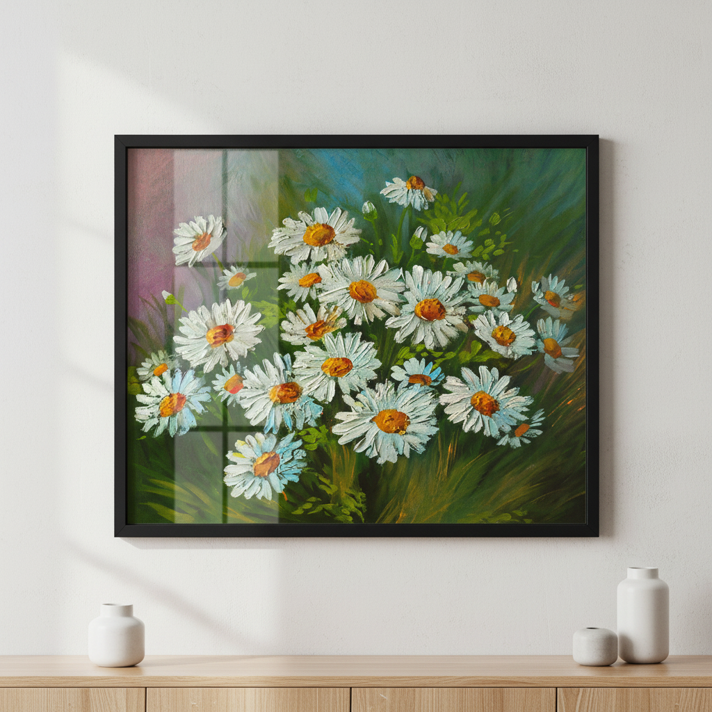 Daisies ภาพติดผังสไตล์สแกนดิเนเวีย สำหรับตกแต่งบ้านและคอนโด พร้อมกรอบคุณภาพ