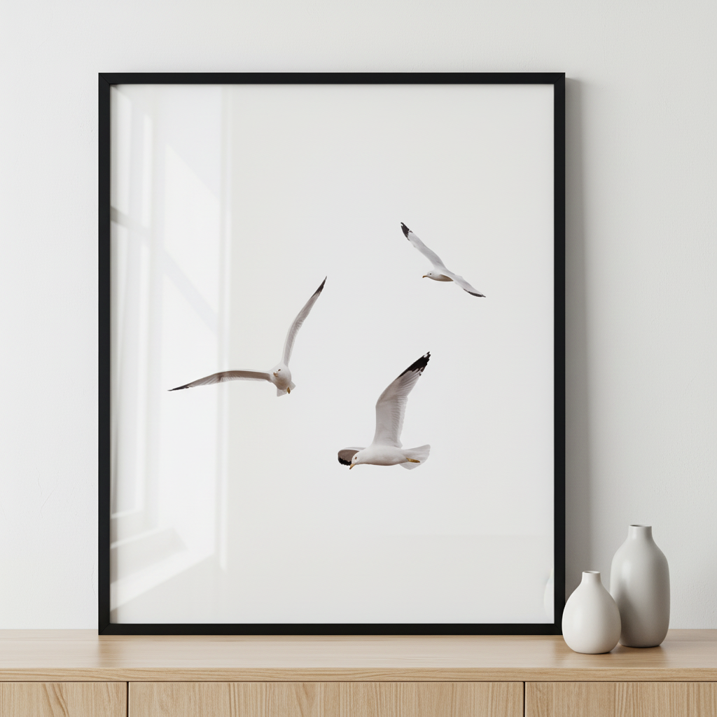 Ring-billed Gulls ภาพติดผังสไตล์สแกนดิเนเวีย สำหรับตกแต่งบ้านและคอนโด พร้อมกรอบคุณภาพ