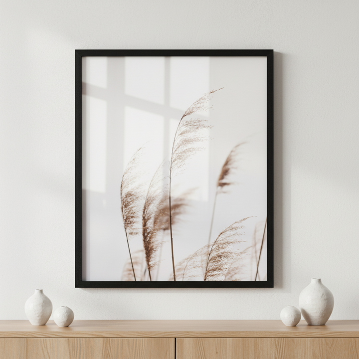 Pampas grass ภาพติดผังสไตล์สแกนดิเนเวีย สำหรับตกแต่งบ้านและคอนโด พร้อมกรอบคุณภาพ