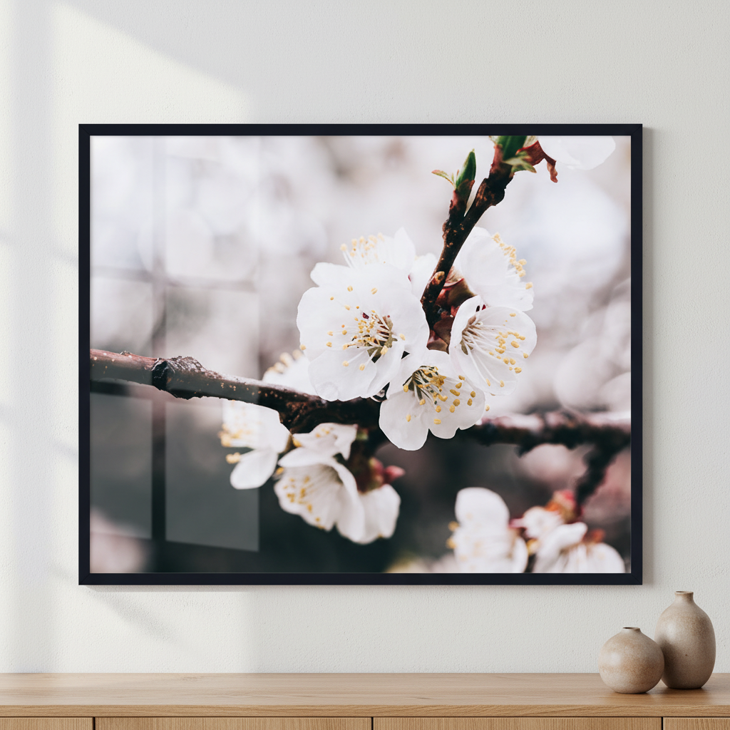 Apricot tree ภาพติดผังสไตล์สแกนดิเนเวีย สำหรับตกแต่งบ้านและคอนโด พร้อมกรอบคุณภาพ