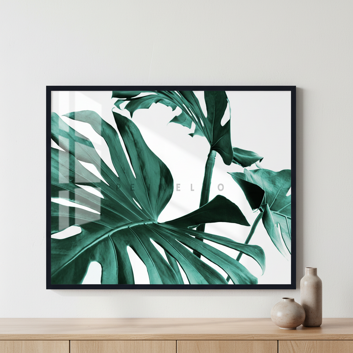 Monstera Leaves ภาพติดผังสไตล์ธรรมชาติ สำหรับตกแต่งบ้านและคอนโด พร้อมกรอบคุณภาพ