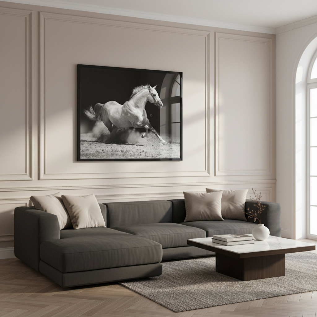 White stallion on black