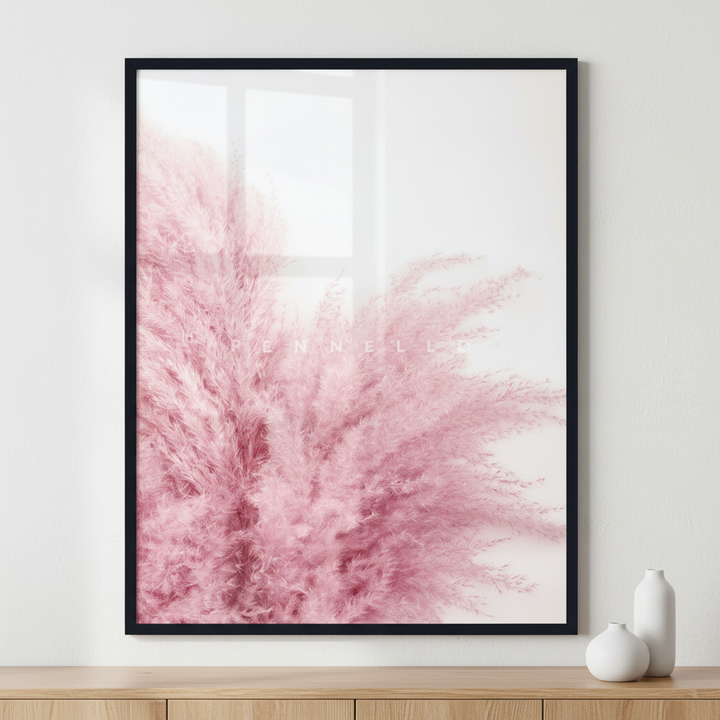 Fluffy pampas grass pink color ภาพติดผังสไตล์สแกนดิเนเวีย สำหรับตกแต่งบ้านและคอนโด พร้อมกรอบคุณภาพ