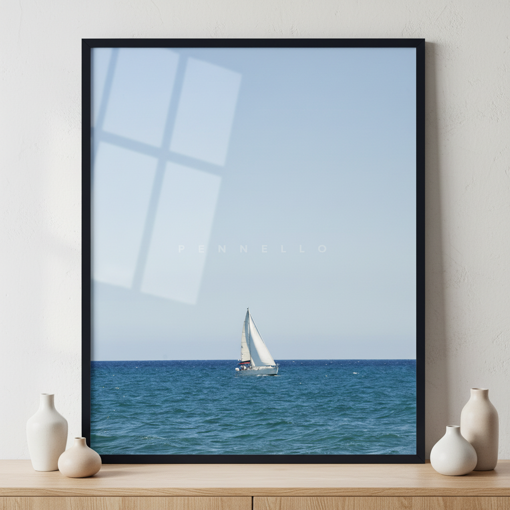 White Sailboat ภาพติดผังสไตล์วิวธรรมชาติ สำหรับตกแต่งบ้านและคอนโด พร้อมกรอบคุณภาพ