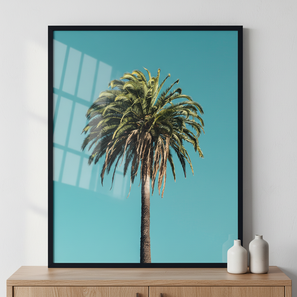 Plam tree ภาพติดผังสไตล์สแกนดิเนเวีย สำหรับตกแต่งบ้านและคอนโด พร้อมกรอบคุณภาพ