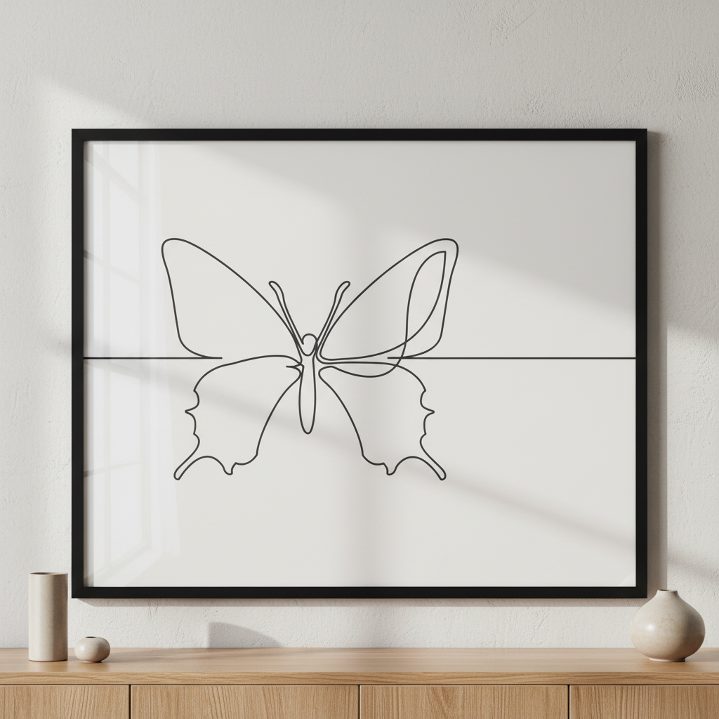 Butterfly III ภาพติดผังสไตล์นามธรรม สำหรับตกแต่งบ้านและคอนโด พร้อมกรอบคุณภาพ