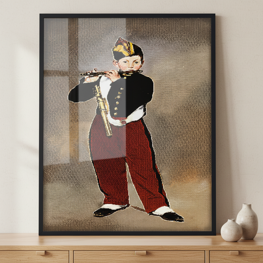 Young Flautist - Edouard Manet ภาพติดผังสไตล์สแกนดิเนเวีย สำหรับตกแต่งบ้านและคอนโด พร้อมกรอบคุณภาพ