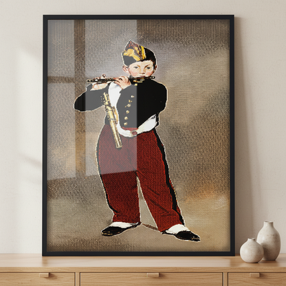 Young Flautist - Edouard Manet ภาพติดผังสไตล์สแกนดิเนเวีย สำหรับตกแต่งบ้านและคอนโด พร้อมกรอบคุณภาพ