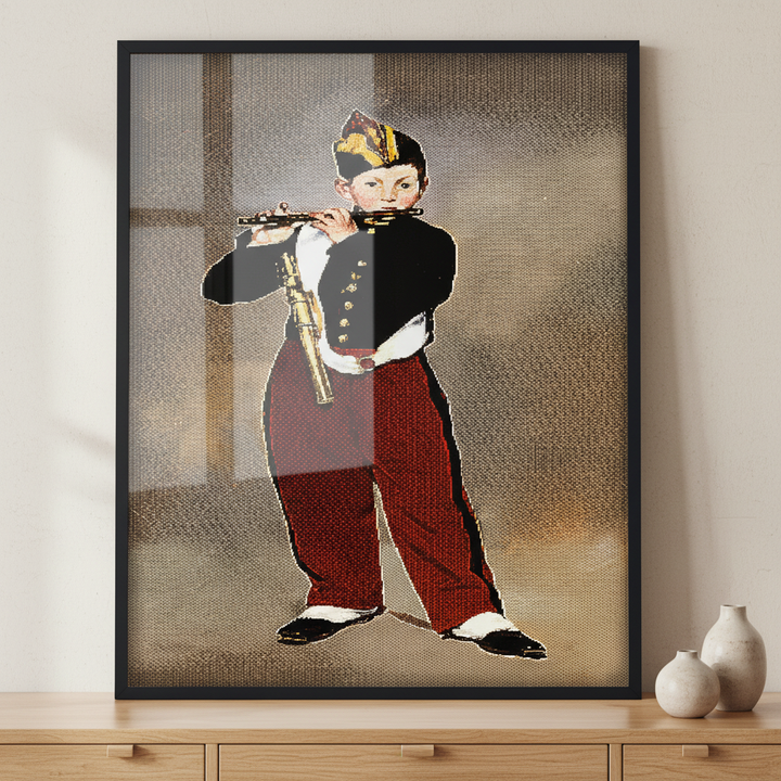 Young Flautist - Edouard Manet ภาพติดผังสไตล์สแกนดิเนเวีย สำหรับตกแต่งบ้านและคอนโด พร้อมกรอบคุณภาพ