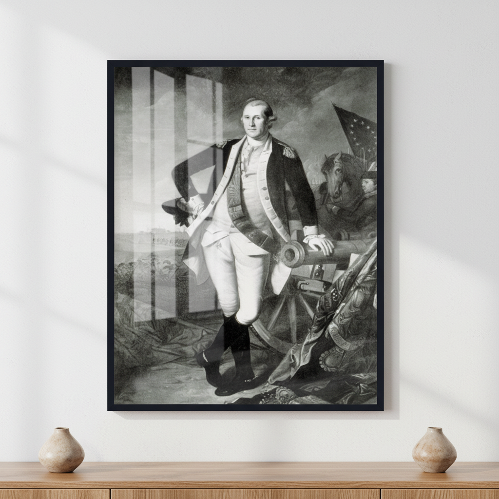 George Washington at the Battle of Princeton ภาพติดผังสไตล์สแกนดิเนเวีย สำหรับตกแต่งบ้านและคอนโด พร้อมกรอบคุณภาพ
