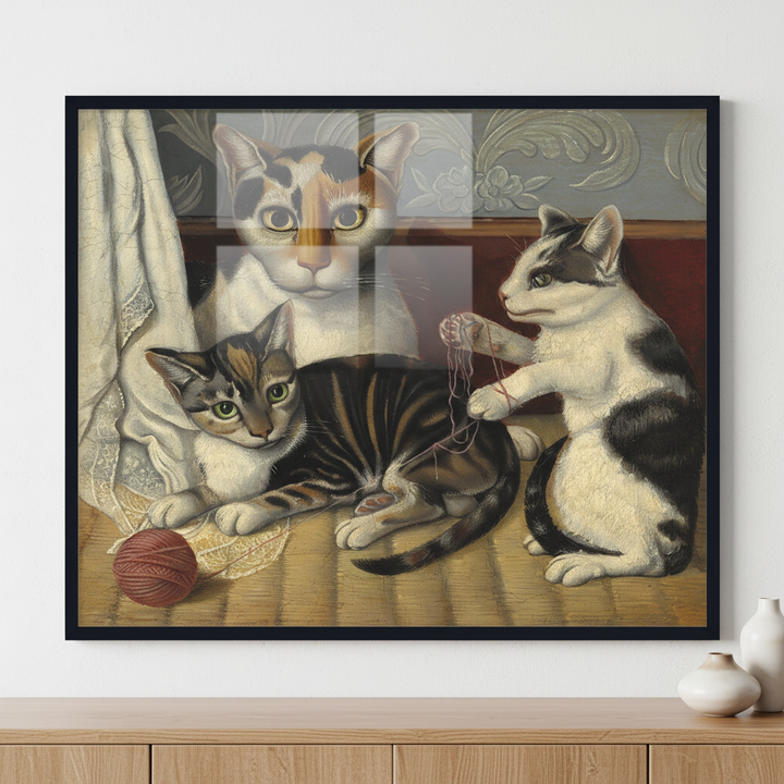 Cat and Kittens ภาพติดผังสไตล์สแกนดิเนเวีย สำหรับตกแต่งบ้านและคอนโด พร้อมกรอบคุณภาพ