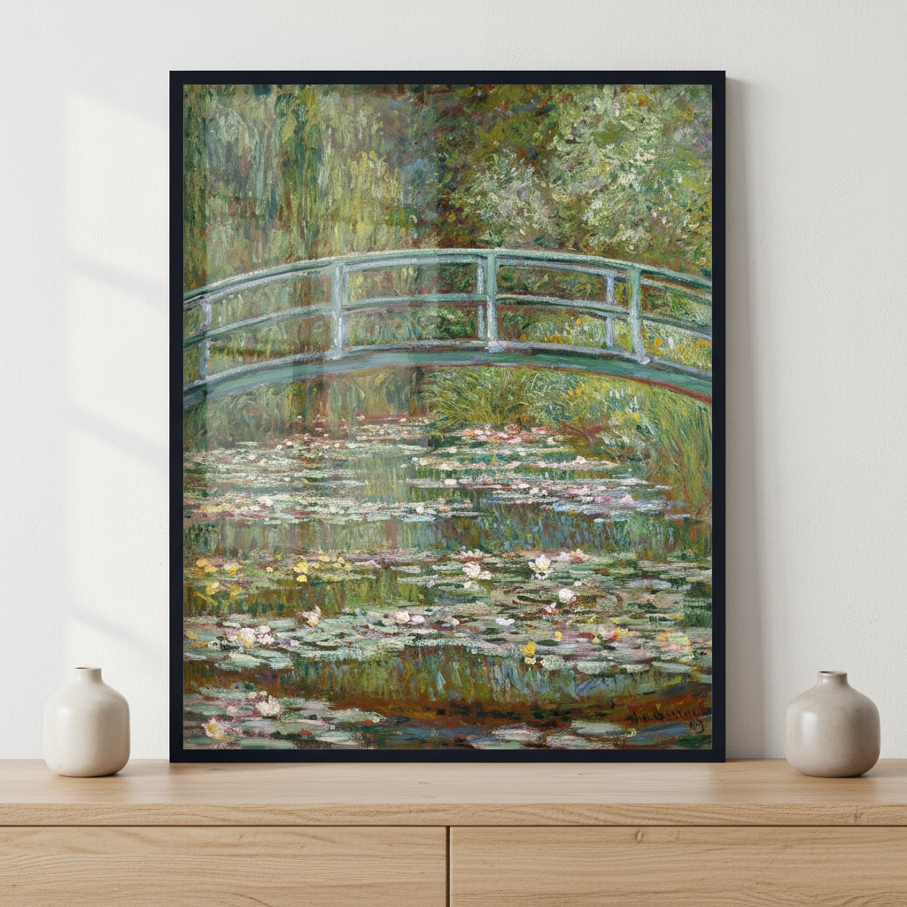 Bridge over a Pond of Water Lilies, by Claude Monet, 1899 ภาพติดผังสไตล์สแกนดิเนเวีย สำหรับตกแต่งบ้านและคอนโด พร้อมกรอบคุณภาพ
