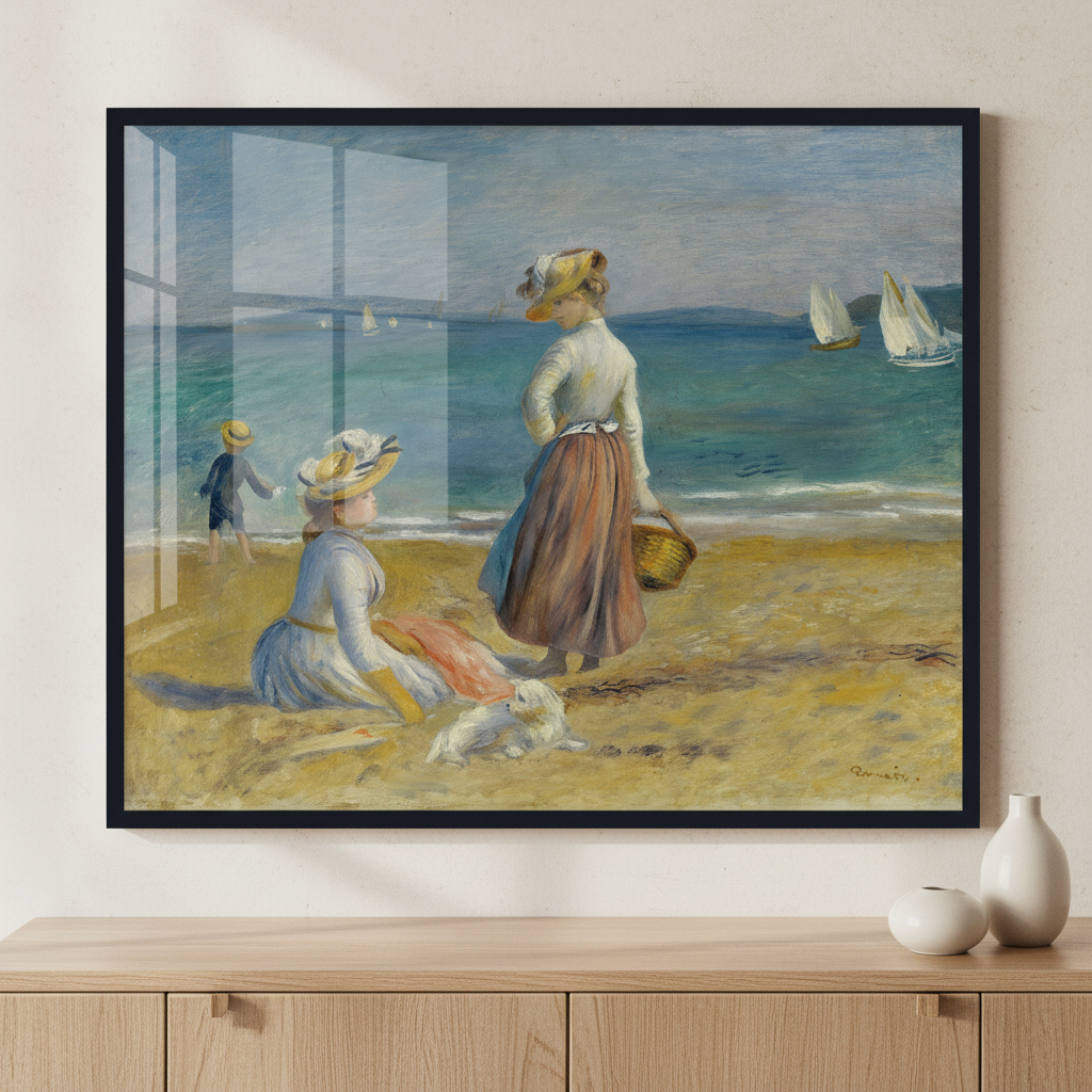 Figures on the Beach, by Auguste Renoir, 1890 ภาพติดผังสไตล์สแกนดิเนเวีย สำหรับตกแต่งบ้านและคอนโด พร้อมกรอบคุณภาพ