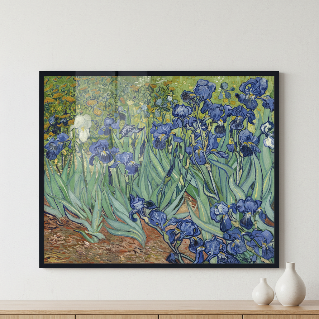 Irises ภาพติดผังสไตล์สแกนดิเนเวีย สำหรับตกแต่งบ้านและคอนโด พร้อมกรอบคุณภาพ